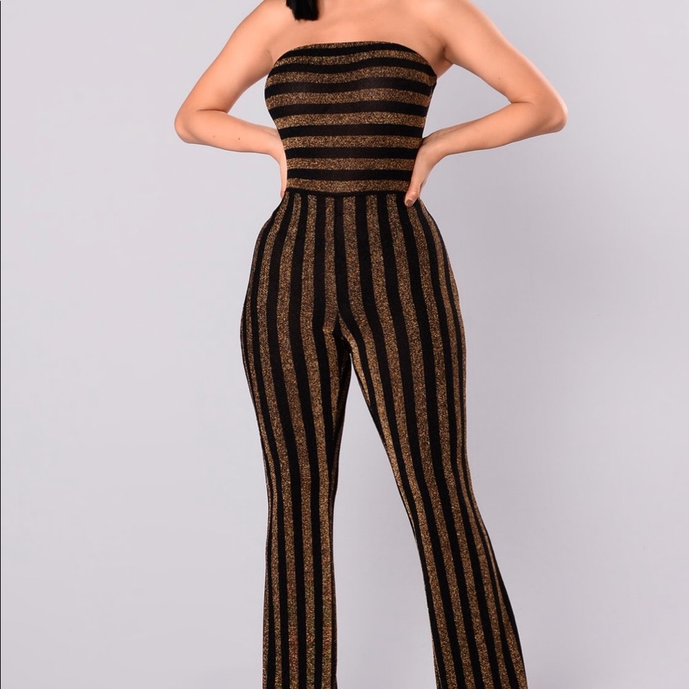 Down and counting stripped jumpsuit